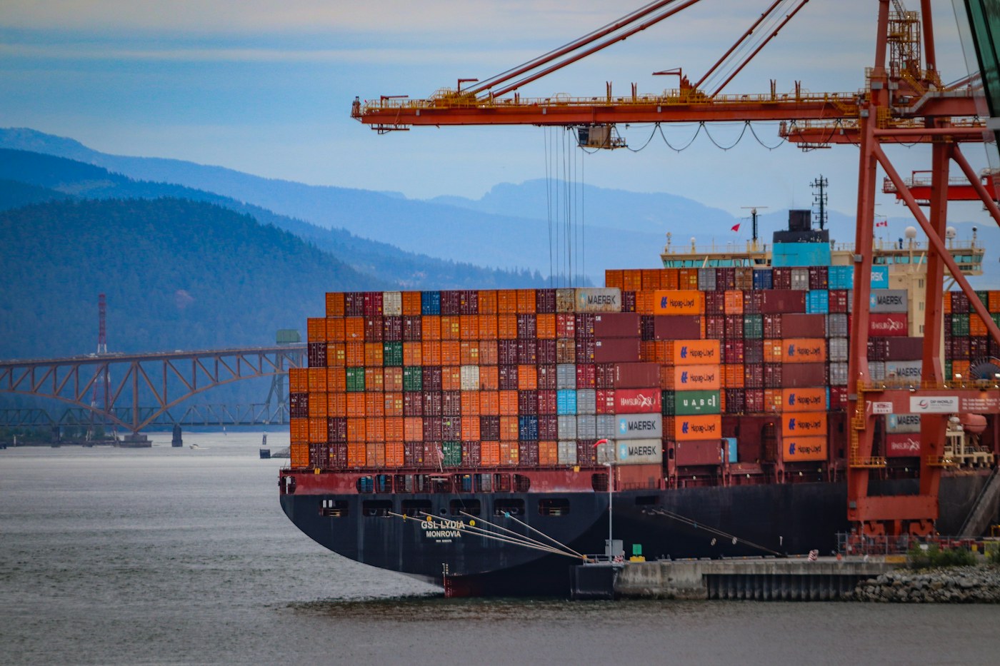 Container ship at the Port of Vancouver supporting international ocean freight