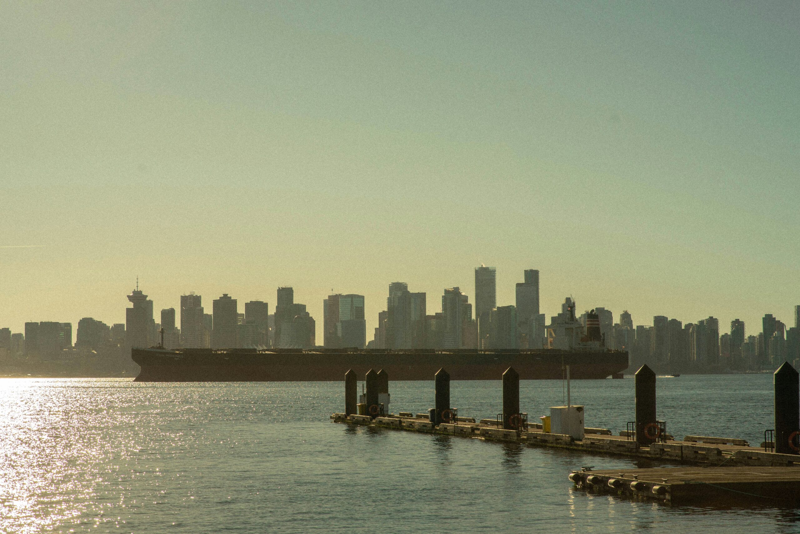 Cargo ship and Vancouver skyline